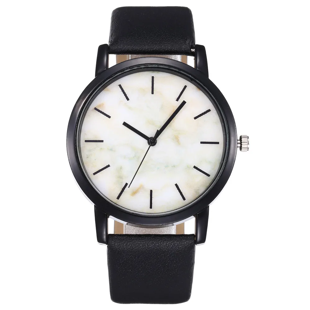 Top Sale Women Watch Marble Dial Casual Ladies Quartz Wristwatch Simple Black Leather Strap Clock High Quality Relogio Femini@50