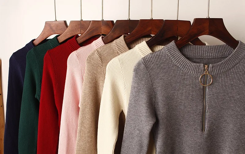 Лидер продаж, осенне-зимний пуловер, женский свитер, высокая эластичность, мягкий джемпер, модный, на молнии, женский тонкий свитер, Топ