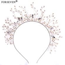 FORSEVEN Hair Jewelry Silver Pearl Elastic Wedding Hair bands For Bride Hair Accessories Handmade Crystal tiara Hairwear FD107