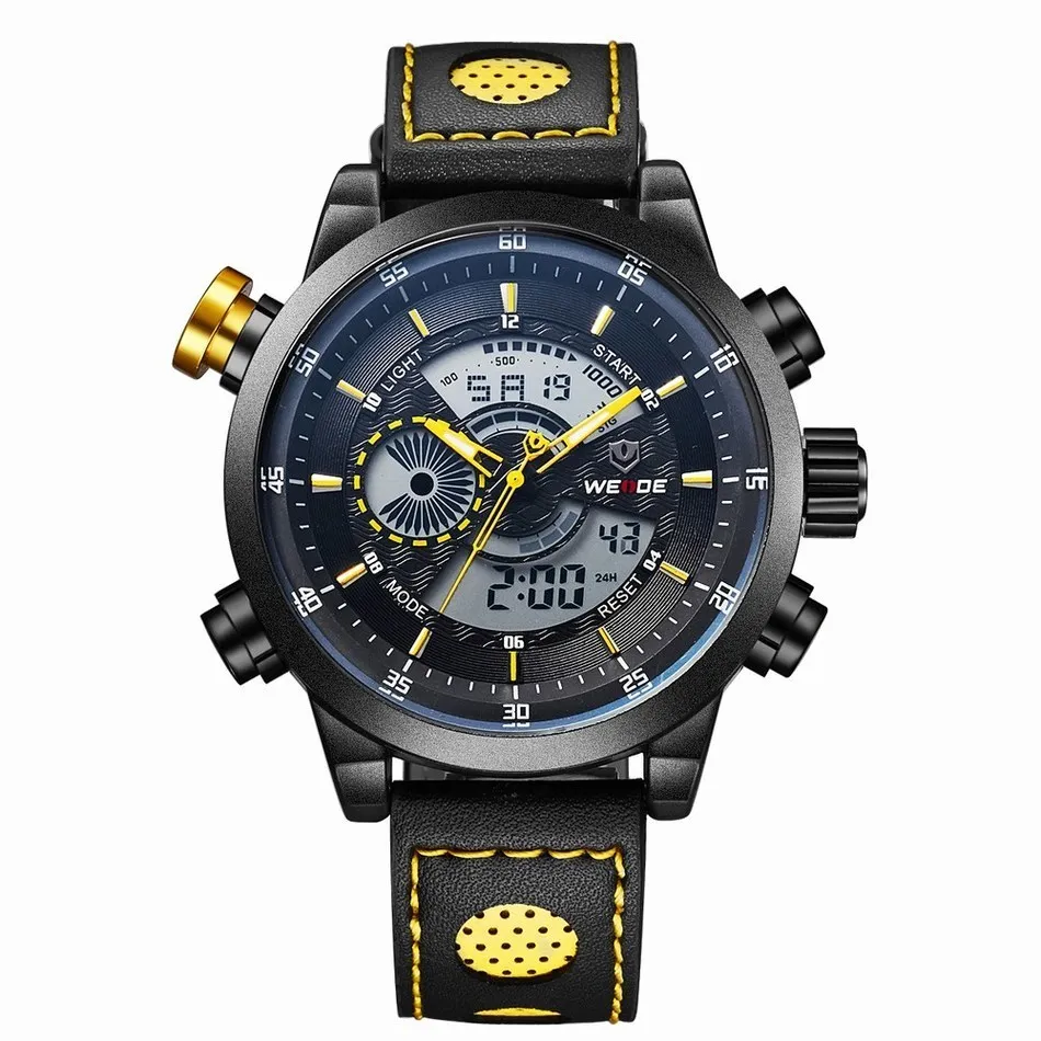 

Man Watches Sports Leather Strap LED Watch Men Black Blacklight Outdoor Wristwatch Reloj Hombre 2017 New Luxury WEIDE Brand