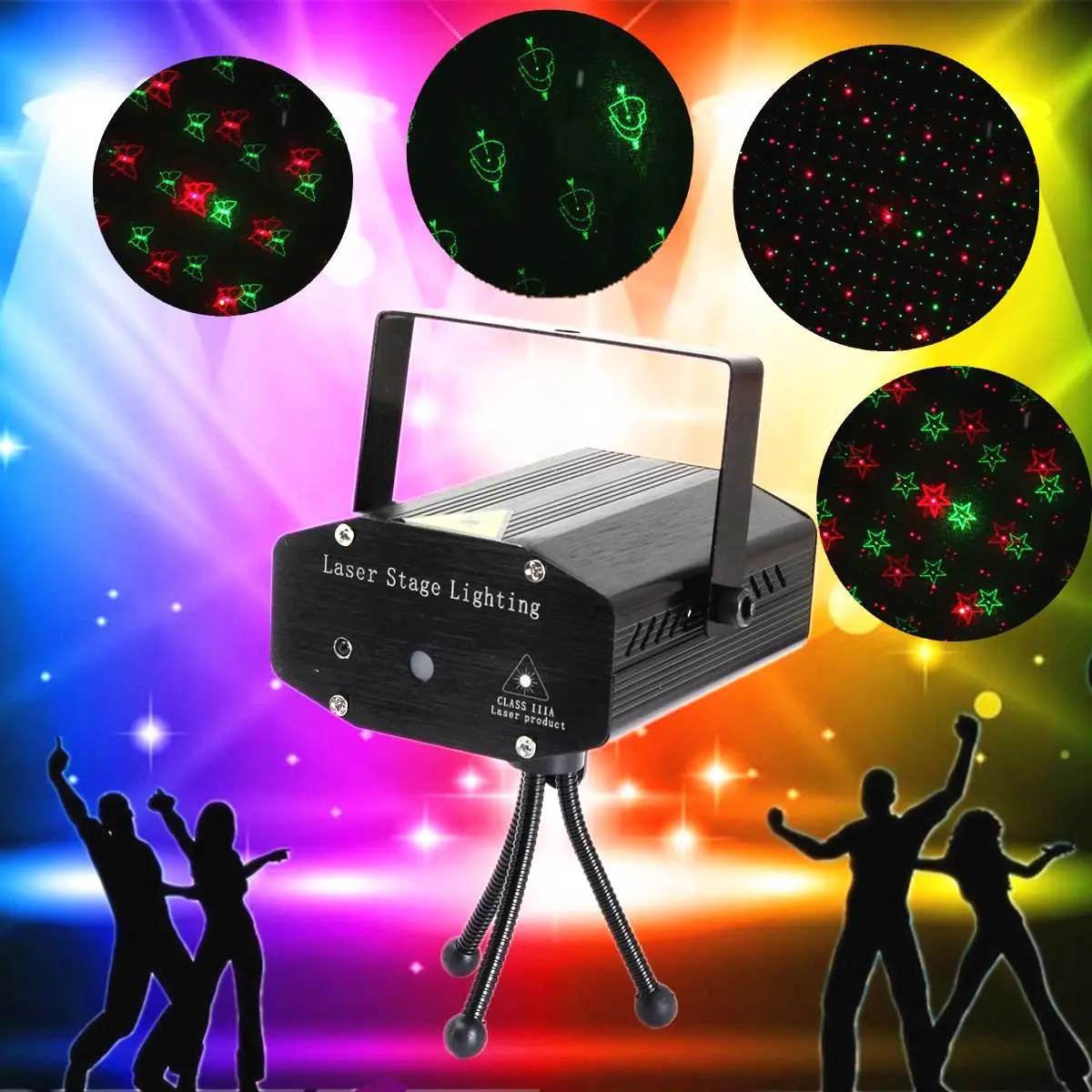 

Portable 4 ModeVoice Control Music Mini Flash Light LED Laser Projector Light DJ Disco Club Dancing Party Effect