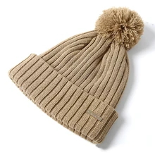 Зимняя вязаная шапка, женская уличная шапка с помпоном, Женские однотонные теплые шапки, женская зимняя шапка, Хлопковая полосатая шапка Skullies Beanies, плотные шапки