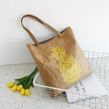 

ABDB-Women Retro Kraft Paper Casual Tote Female Wrinkled Shoulder Bag Simple Solid Shopping Bag Handbag