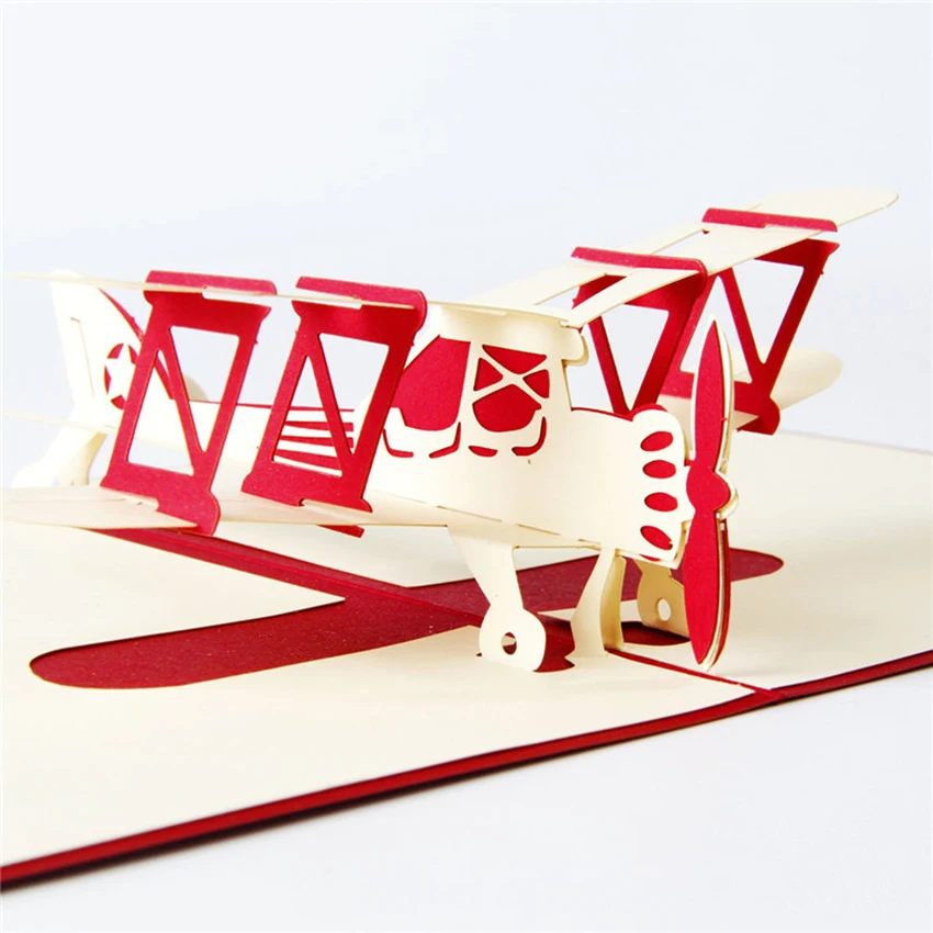 3D Pop UP Invitations Card 3D Paper Aircraft Plane Birthday Greeting Cards Business Cards Postcard Boy Gift Card