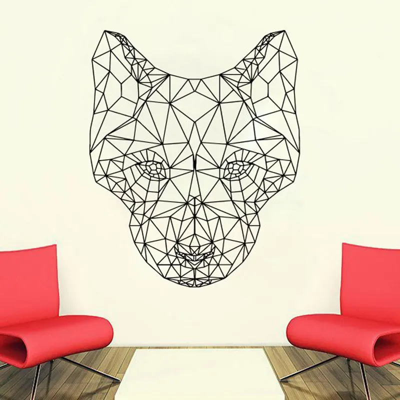 

Geometric Wolf Dog Animals Anime Wall Decal Scandi Minimalistic Vinyl Sticker Monochromatic DIY Murals JH13