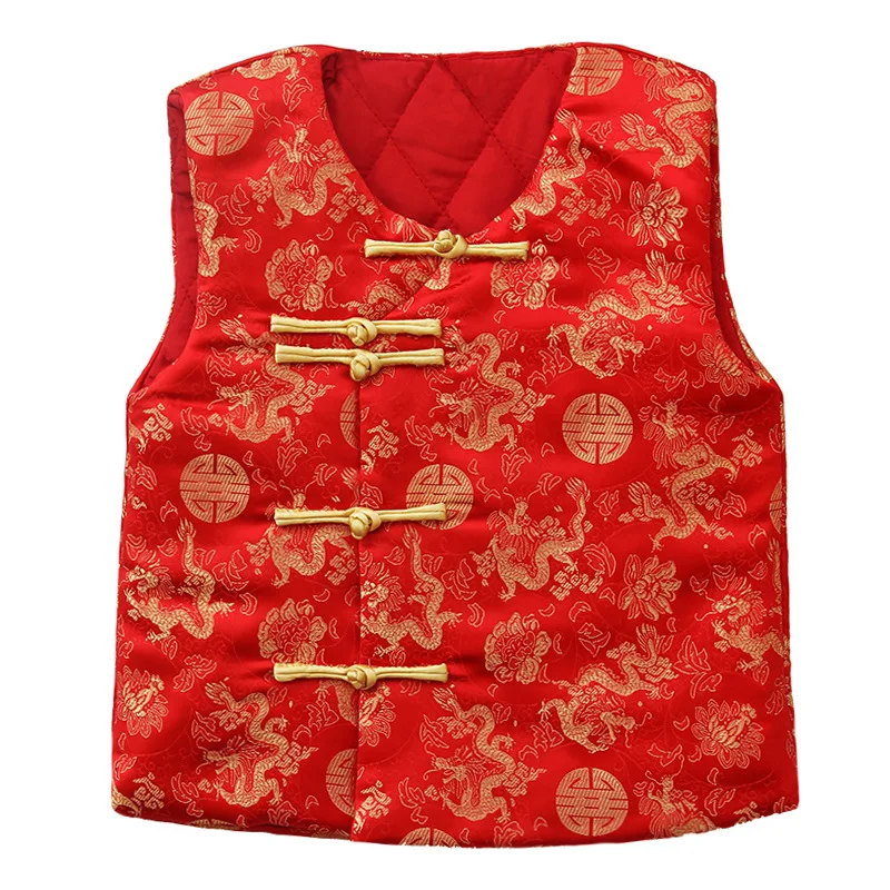 Children Boy Cotton Vest Baby Birthday Tang Suit Clothing Traditional Chinese New Year Costume Party Dresses Red Qipao Tops Kids