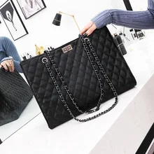 Новая корейская мода, простая женская сумка, Большая вместительная сумка с цепочкой, сумка на плечо