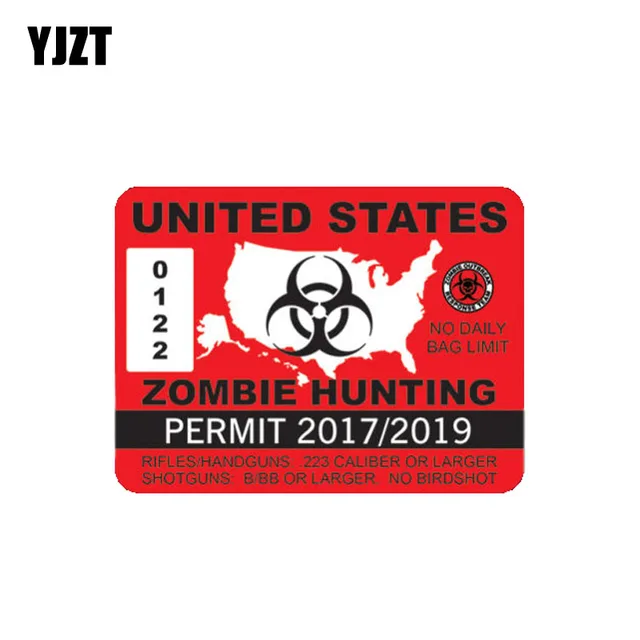 Best Price YJZT 10.2CM*7.6CM UNITED STATES ZOMBIE HUNTING PERMIT Sticker The Tail Of The Car Reflective Lnterest Decals C1-7148