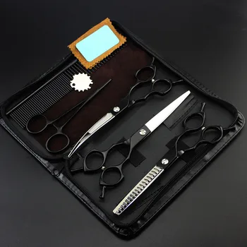 

5 kit Professional Japan 440c 6.5 inch black dog grooming hair scissors pet cutting barber thinning shears hairdressing scissors