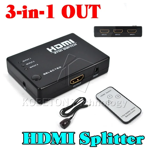 

kebidumei Mini 1 to 3 Port HDMI Switch Switcher Hub Splitter Hdmi Selector For HDTV Video DVD with IR Remote Control