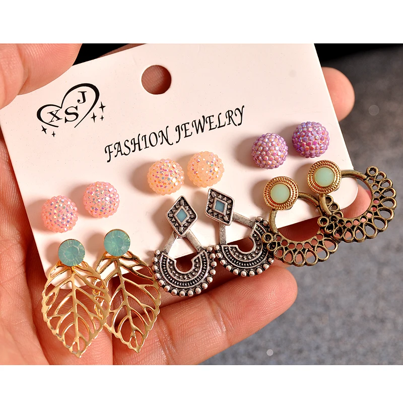 

New fashion women accessories wholesale girls party Pearl ear stud beautiful mix-and-match pink 6 pairs /set earrings gifts
