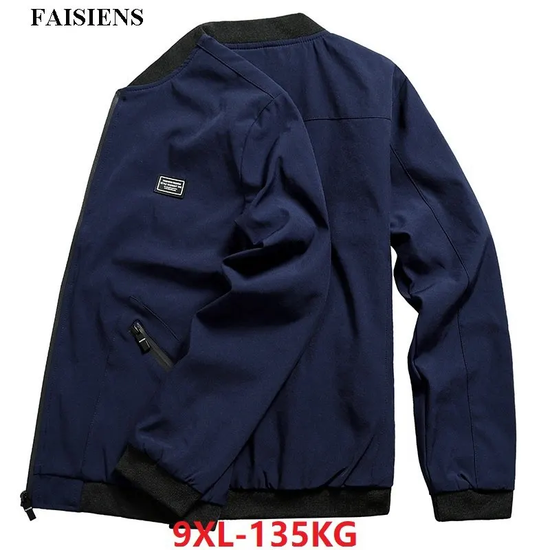 

FAISIENS Black Large Size Men Jackets 8XL 9XL Big 6XL 7XL Autumn Hipster Baseball Pocket Zipper Navy Blue Coat 48 Casual Jackets