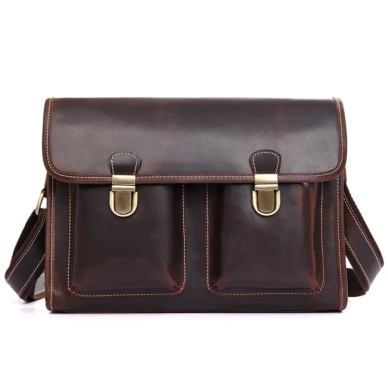 

J.M.D J.M.D Retro Fashion Cow Leather Dark Brown Handbags For Men Messenger Bag Shoulder Bags 1021C