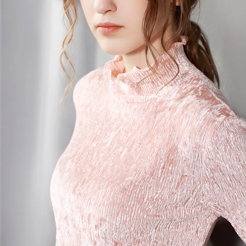 Women Velour T Shirt 2018 Spring New Hot Fashion Female Velvet Ruffles Turtleneck Long Sleeve Slim Elegant Tops T-shirts Women Velour T Shirt 2018 Spring New Hot Fashion Female Velvet Ruffles Turtleneck Long Sleeve Slim Elegant Tops T-shirts