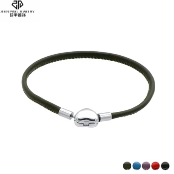

5 colors Simple Genuine Sheepskin Bracelet Stainless Steel Heart Clasp Leather Bracelets Men Women Charms DIY Jewelry