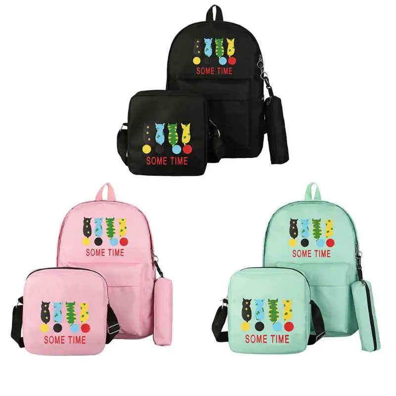 

3pcs/Set Women Backpack Cat Print Canvas Backpack Fashion School Bags for Teenager Girls Shoulder Bag Female Composite Bag Set