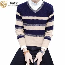 Фирменная Новинка Свитеры для женщин Для мужчин пуловер Мода Стиль осень-зима вязаный пэчворк Качество пуловер Для мужчин v-образным вырезом Повседневное Для мужчин свитер XXL