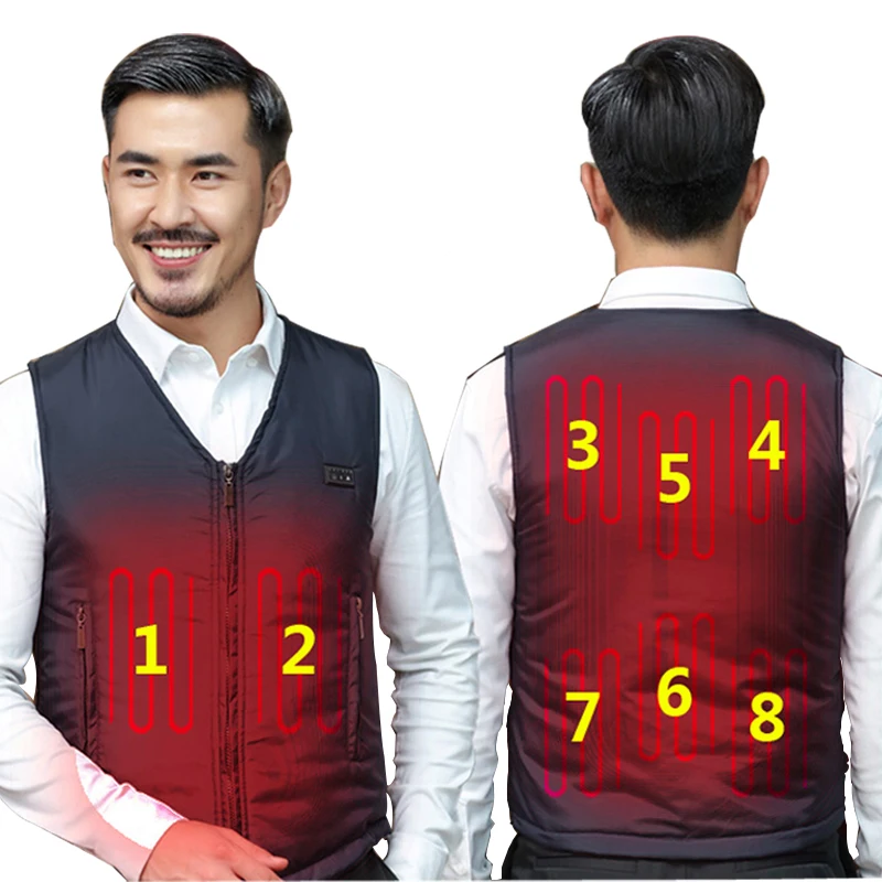 

Men's Winter Electric Heating Vest Warm Coat for Snow Biker Outdooor Heated Down Jacket Kit with 12000mAh Power Bank