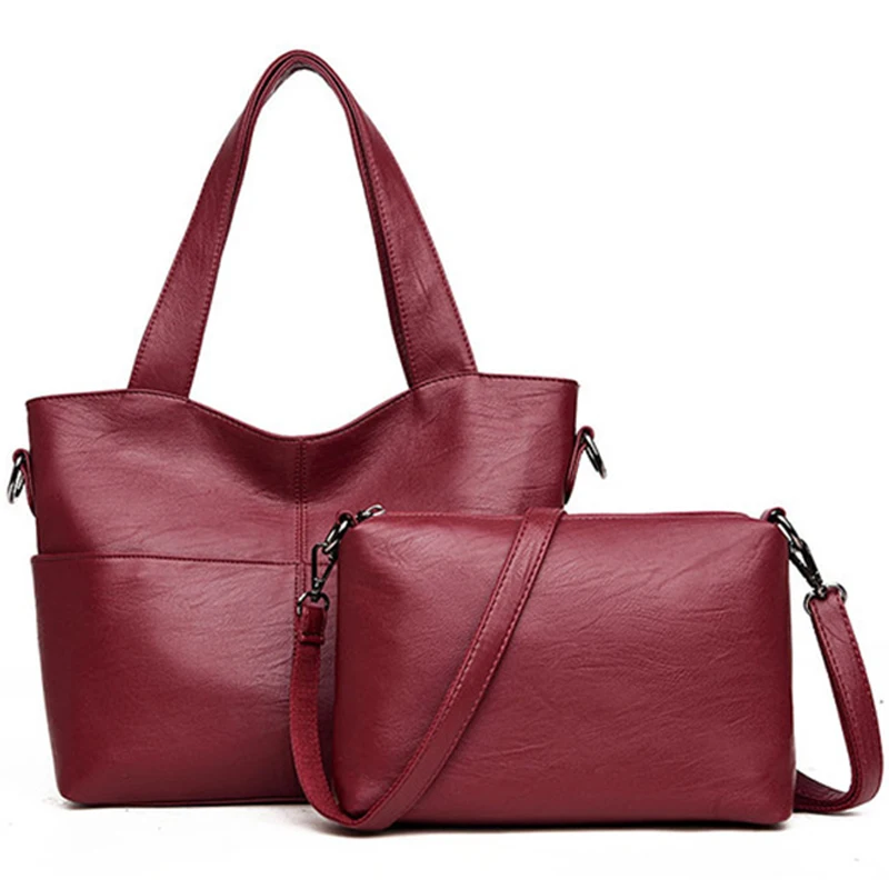 2 комплекта, Брендовая женская композитная сумка, дизайнерская сумка на плечо, женские сумки для мам, большая вместительность, одноцветные повседневные сумки-тоут, сумка для основной сумки