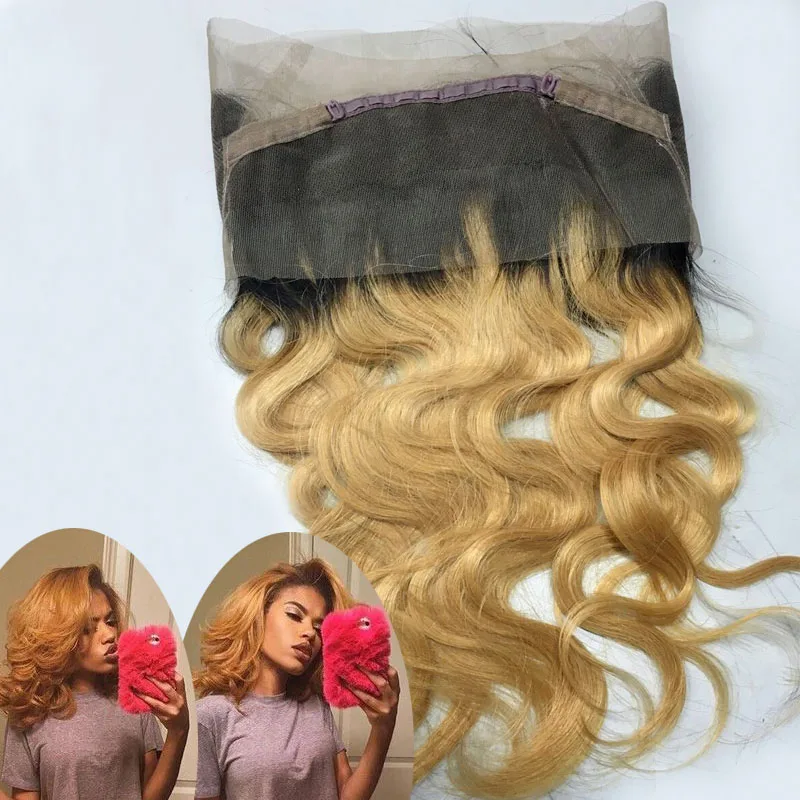 Ombre 360 Lace Frontal Closure Dark Roots Honey Blonde Body Wave