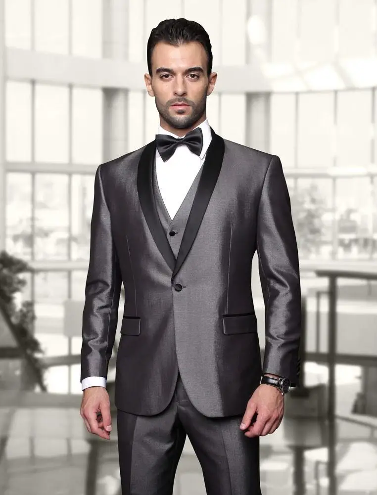 Personalizzato un pulsante lucido argento smoking dello sposo con scialle  nero risvolto best man wedding indossa abiti groomsman (jacket + pant +  vest + bow|jacket goretex|tuxedo girljacket with rabbit fur - AliExpress