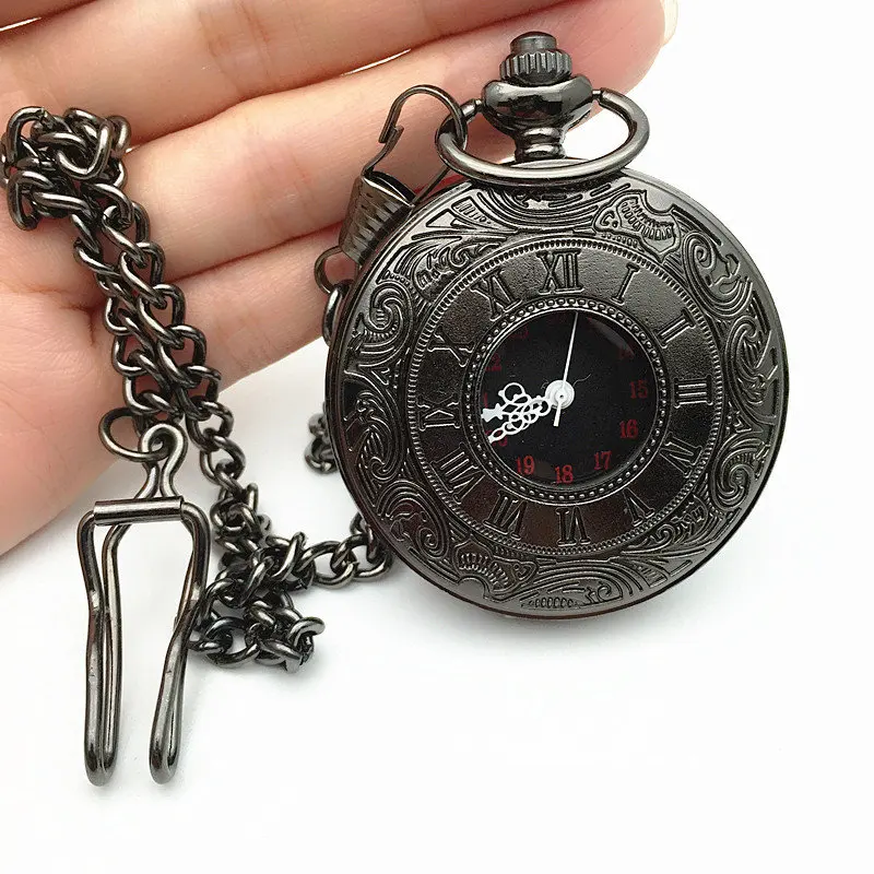 

Hollow Roman Numbers Pocket Watch Full Hunter Quartz Engraved Retro Pendant Pocket Watch Chain Gift