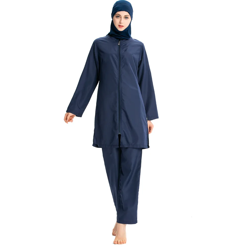 Yongsen Для женщин Муслима Буркини Спортивная одежда плюс Размеры Burkinis с цветочным принтом скромный Мусульманский Купальники хиджаб - Цвет: Navy blue