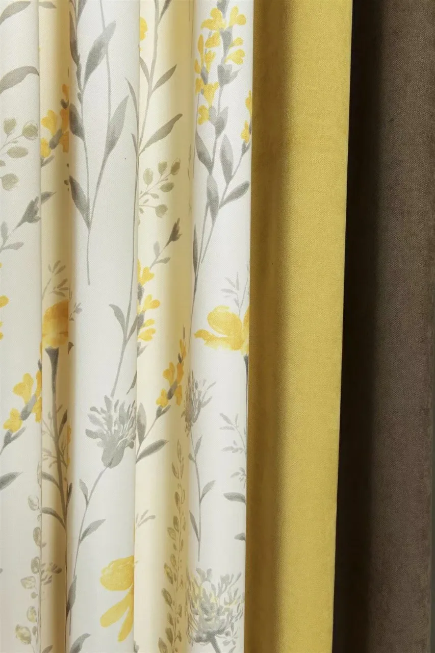 Abbiemao современный пасторальный стиль желтый цветок сплайсинга занавеска для спальни гостиной индивидуальные готовые занавески украшения