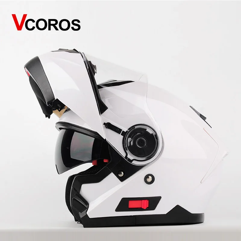 Vcoros флип Moto rcycle шлем двойной линзы модульная Для мужчин анфас Moto tbike шлем с внутренним щит Moto шлемы точка утвердить - Цвет: White