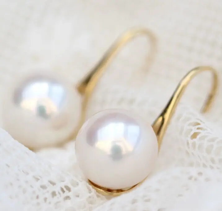 

new natural south sea white pearl earrings yellow gold