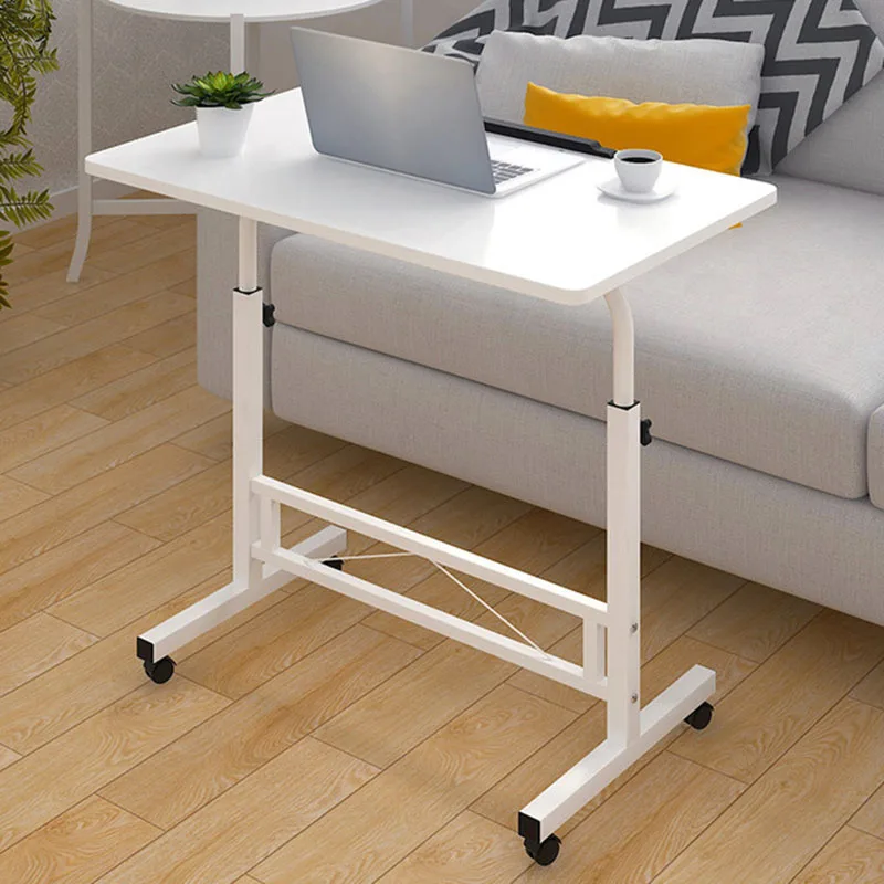 Adjustable Computer Desk Simple Mobile Lifting Laptop Table With Wheels Wood Laptop Table Beside Bed Sofa