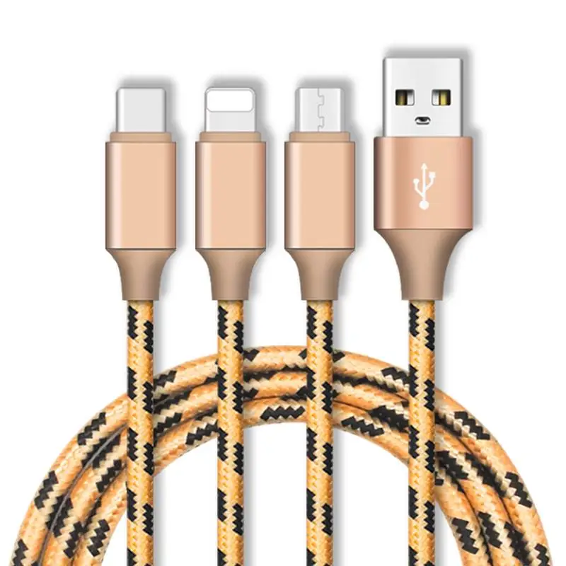

3 In 1 Data Cable For Ios Type-c Android - Tiger Nylon Braided Charging Cable - Mobile Phone Fast Charging Cable