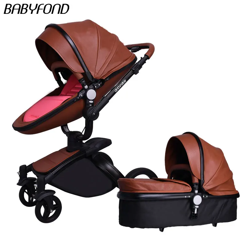 Babyfond Poussette 2 в 1 Детские коляски брендовые коляски розового цвета из искусственной кожи Удобные Детские коляски высокого качества newbornPram - Цвет: H