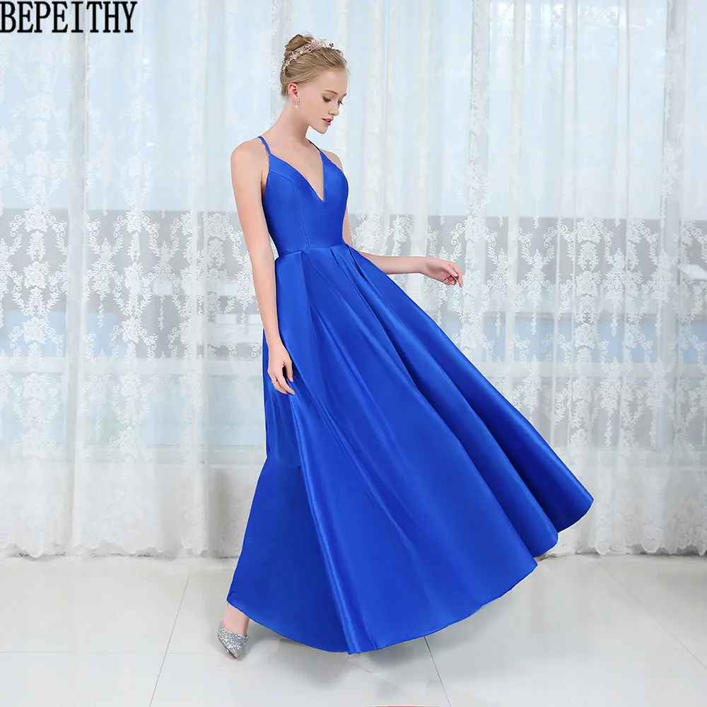 BEPEITHY vestido de festa новые сексуальные платья с глубоким v-образным вырезом для выпускного вечера простое синее платье Длинные вечерние платья