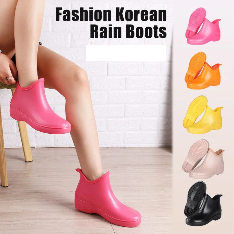 

Aleafalling Women Rain Boots Lady Slip On Waterproof Lady Shoes Spring Warm Thicken Or Thin Rainproof Ankle Outdoor Girl's Shoes