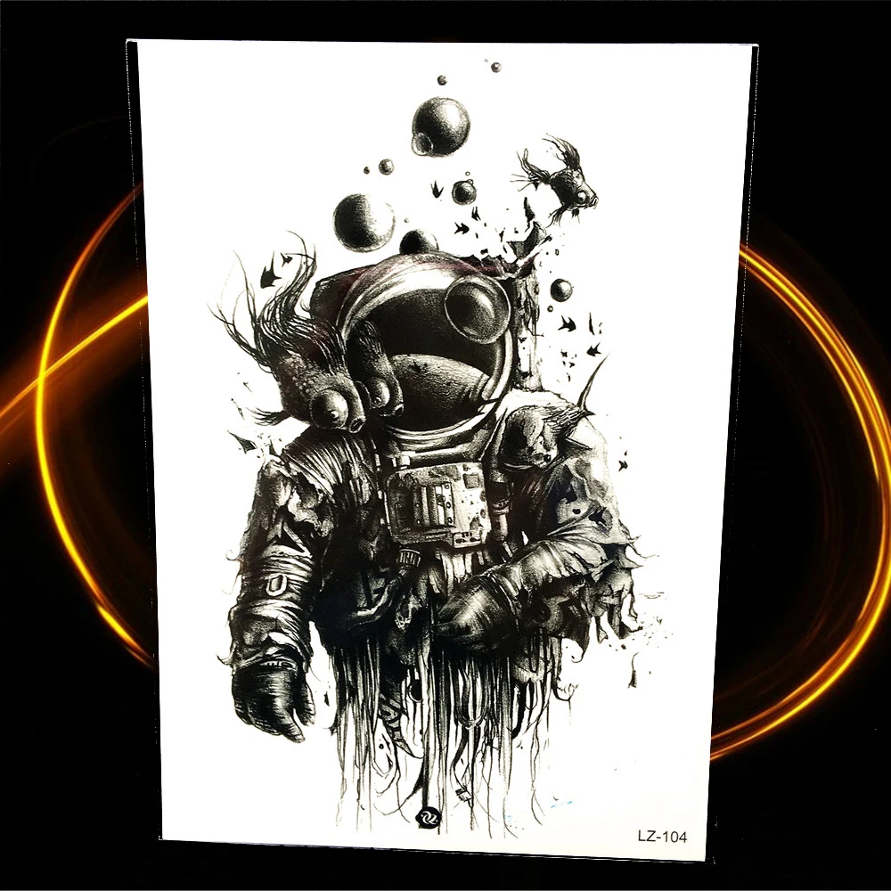 

Black Water Color Painting Astronaut Temporary Tattoo Fake Jellyfish Spaceman Tatoo For Men Women Waterproof Arm Tattoo Stickers
