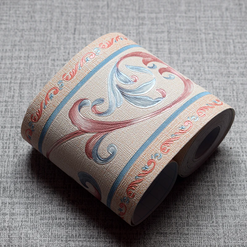 PVC Self-adhesive Wallpaper Borders Waistline 3D Flower/Geometric Pattern Baseboard Living Room Bathroom Kitchen Tiles Stickers