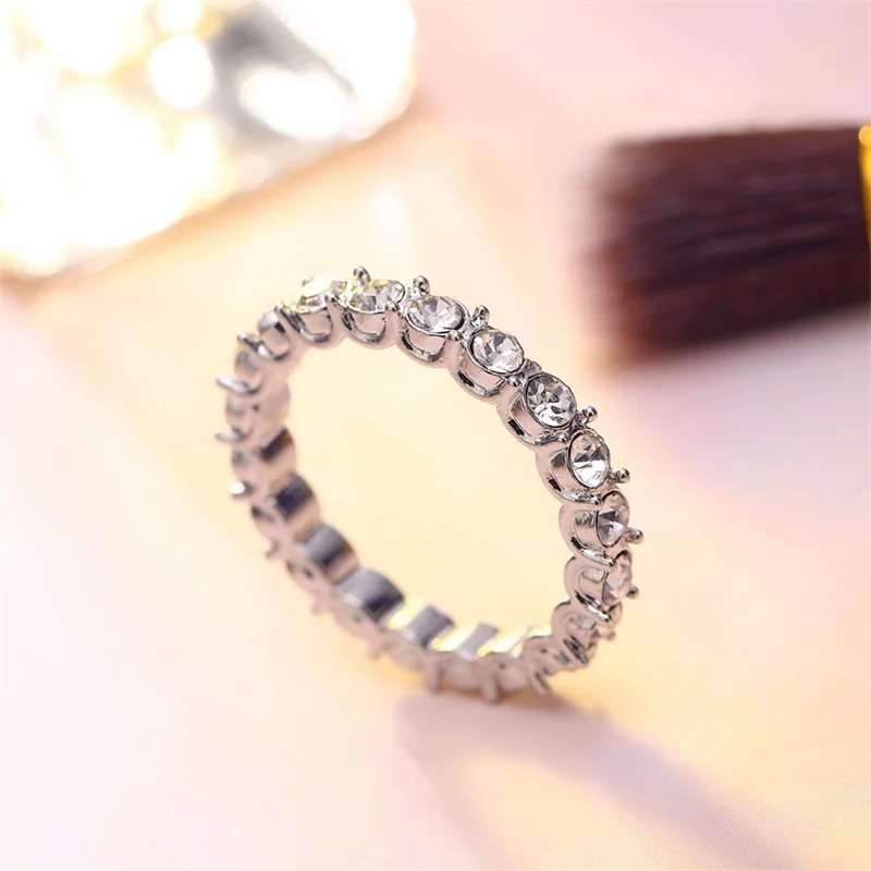 FNIO Женское Обручальное кольцо 4 мм круглый CZ серебро циркон кольцо Вечность полосы новые ювелирные изделия для женщин