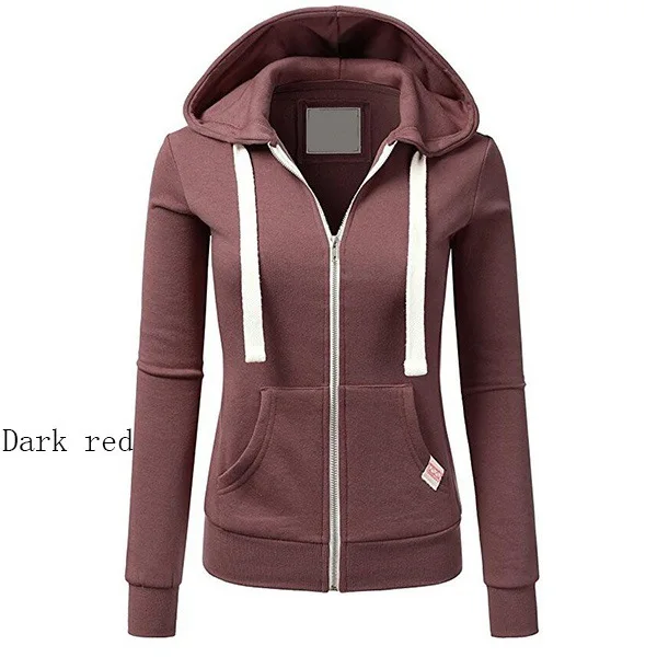 chic ladies clothes coat hoodies sweatshirt cotton  broadcloth full solid womens female zip-up winter autumn solid hoodie casual