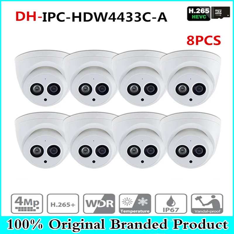 

DH IPC-HDW4433C-A POE Network Mini Dome Camera With Built-in Micro 4MP CCTV Camera 8pcs/Lot For CCTV System with Lgog