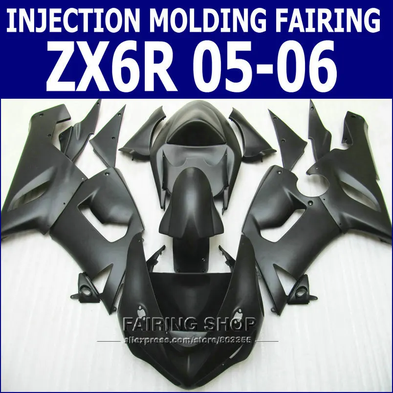 Матовые черные Обтекатели ZX6r 2005 06 для Kawasaki Ninja 05 2006 ( 100% fit) комплект обтекателей