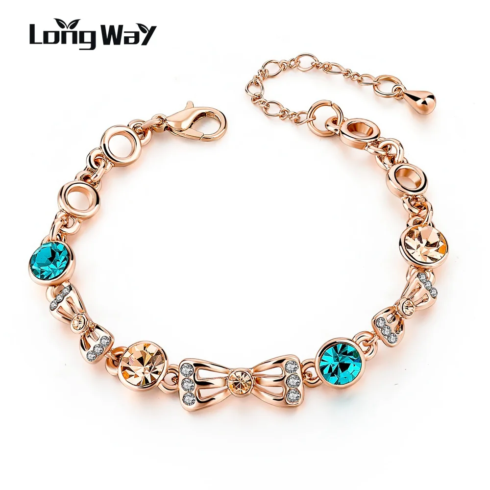 LongWay New Luxury Design Gold Color Austrian Royal Blue Crystal