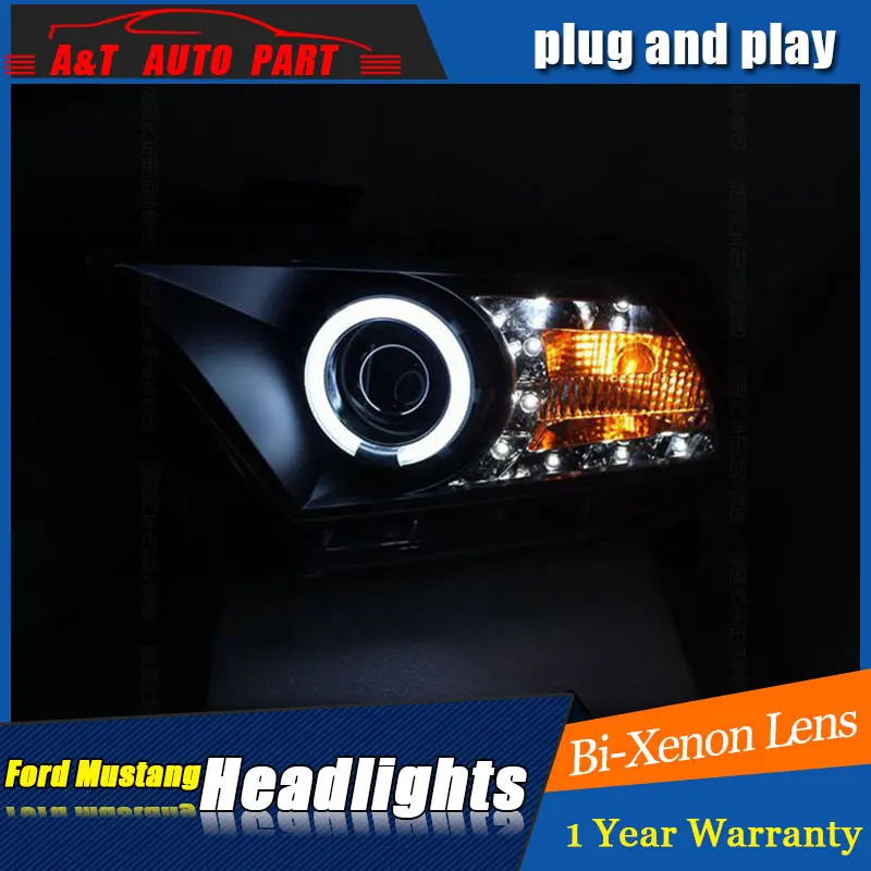 Best Price car Styling LED Head Lamp for Ford Mustang led headlights 2010 2011 2012 for Mustang drl H7 hid Bi-Xenon Lens angel eye low beam