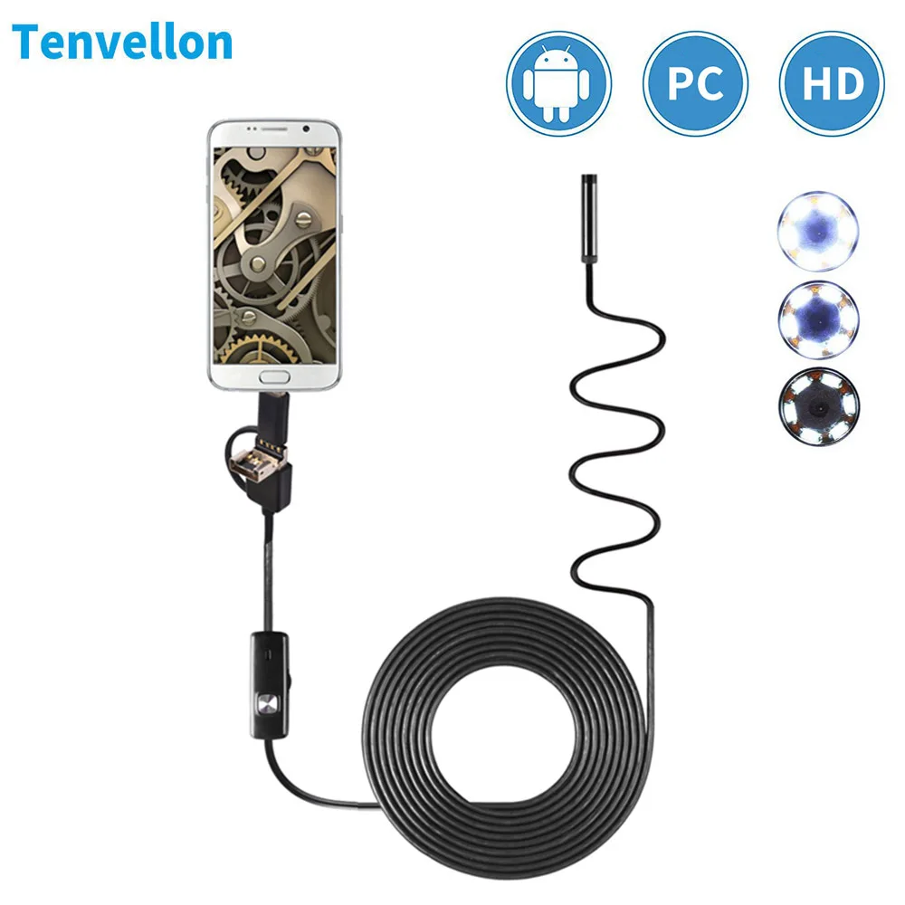 

Endoscope 8mm HD Mini Android Endoscope Micro Flexible Type C 3 in 1 Waterproof Inspection For Android PC Borescope endoscopio