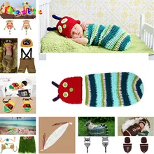 Розница, полосатые Caterpillar детские шапочки, вязанные крючком и Кокон комплекты ручной работы с Подставки для фотографий костюм для детей возрастом от 1 года до комплект MZS-14005