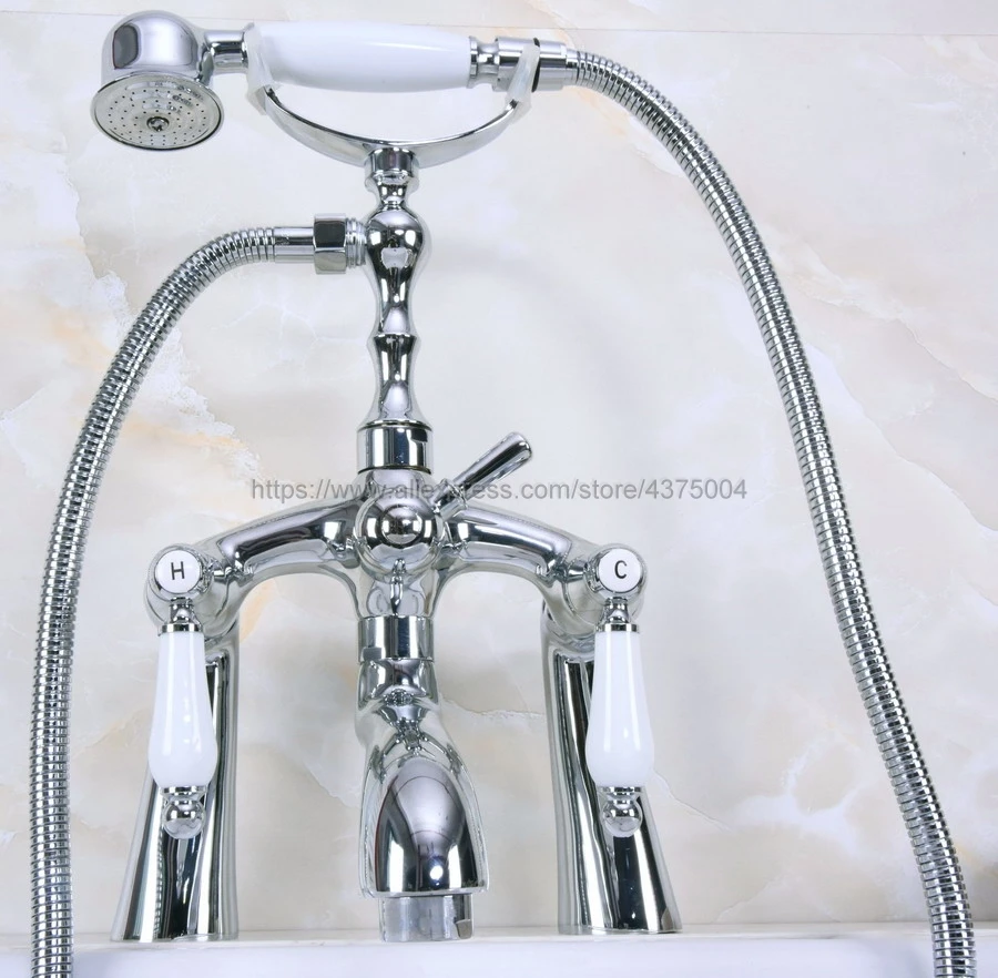 Deck Mounted Bath Tub Faucet Polished Chrome Bathtub Faucets With
