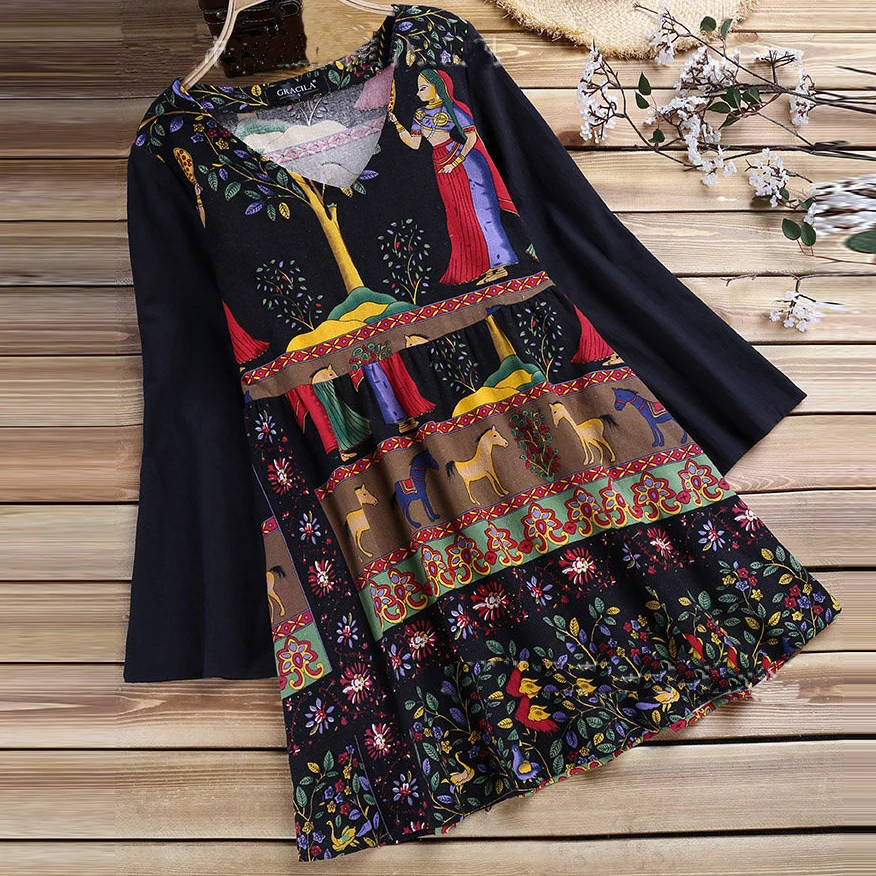 

Harajuku Cotton Linen Loose Shirts Women Tops Spring Blouse Kimono Black Print Shirt Lady Casual Long Sleeve Plus Size Top S-5XL