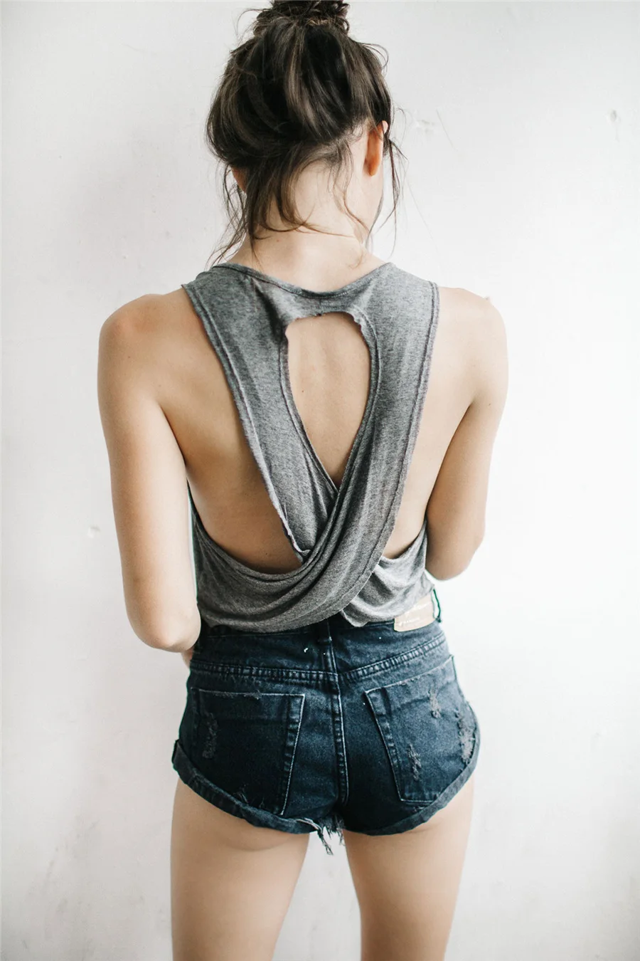Gladiolus 2018 Tank Top Women Cross Hollow Out Backless Sexy Black Gray Crop Top Women T-Shirt Casual Ladies Loose Tanks Tops  (14)