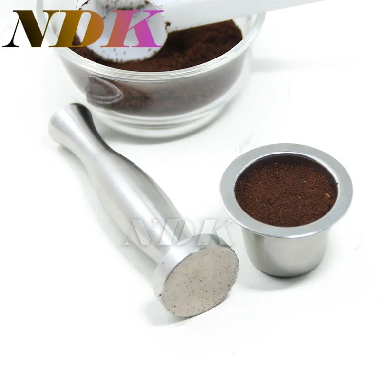 (1 cup+1 Tamper+120 seals) Stainless Steel Refillable Nespresso Coffee Capsule + Adhesive Seals+ tamper for Refilling capsule