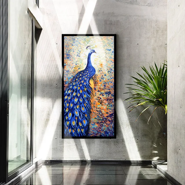 

Blue Big Peacock Coloring By Numbers Picture Painting animals oil Paint by numbers for Modular Entrance hoom decor